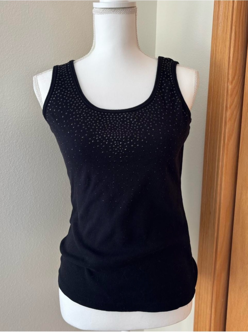 Y2K Relativity Black Tank Top with Rhinestone Accents
